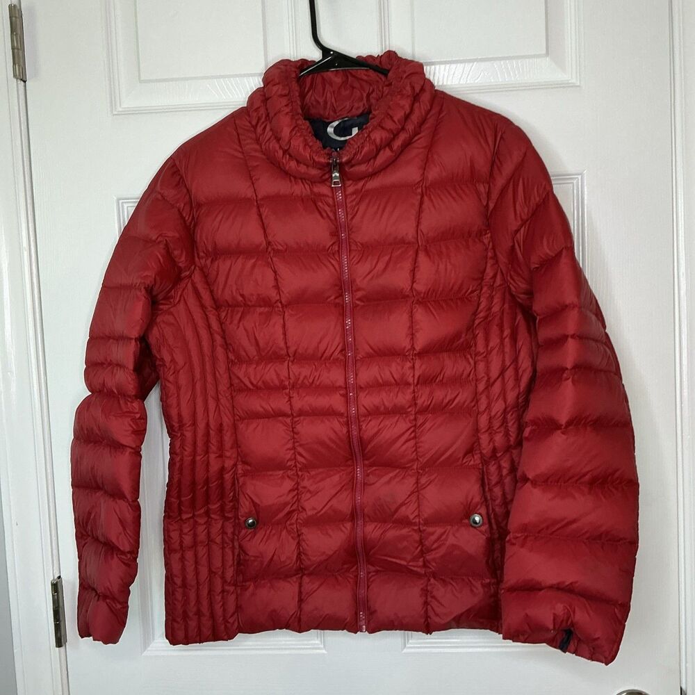 Gallery Sport Red Down Puffer Jacket Quilted Zip Up Collared XL